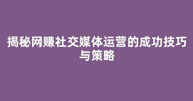 揭秘网赚社交媒体运营的成功技巧与策略 - 严选资源大全