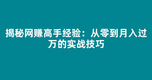 揭秘网赚高手经验：从零到月入过万的实战技巧 - 严选资源大全