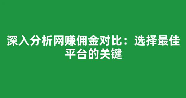 深入分析网赚佣金对比：选择最佳平台的关键 - 严选资源大全