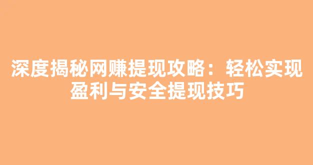 深度揭秘网赚提现攻略：轻松实现盈利与安全提现技巧 - 严选资源大全