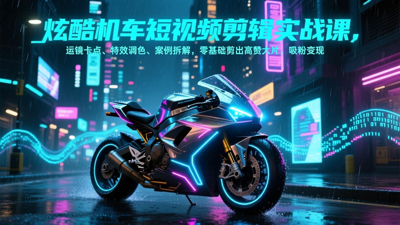 炫酷机车短视频剪辑实战课，运镜卡点、特效调色、案例拆解，零基础剪出高赞大片，吸粉变现 - 严选资源大全