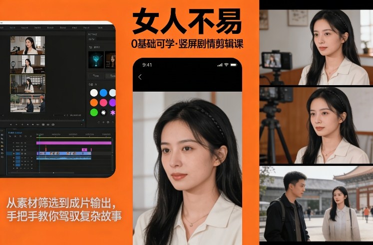 0基础可学！《女人不易》竖屏剧情剪辑课，从素材筛选到成片输出，手把手教你驾驭复杂故事 - 严选资源大全