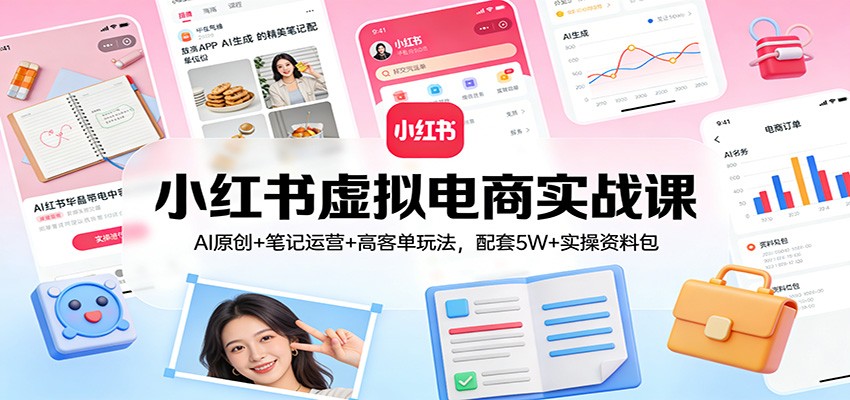 小红书虚拟电商实战课：AI原创+笔记运营+高客单玩法，配套5W+实操资料包 - 严选资源大全