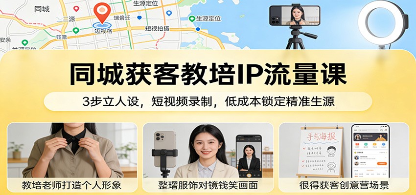 同城获客教培IP流量课：3步立人设，短视频录制，低成本锁定精准生源 - 严选资源大全