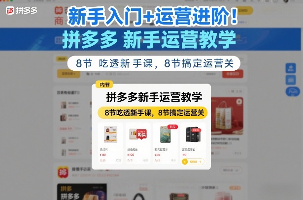 新手入门+运营进阶！拼多多新手运营教学，8节吃透新手课，8节搞定运营关 - 严选资源大全