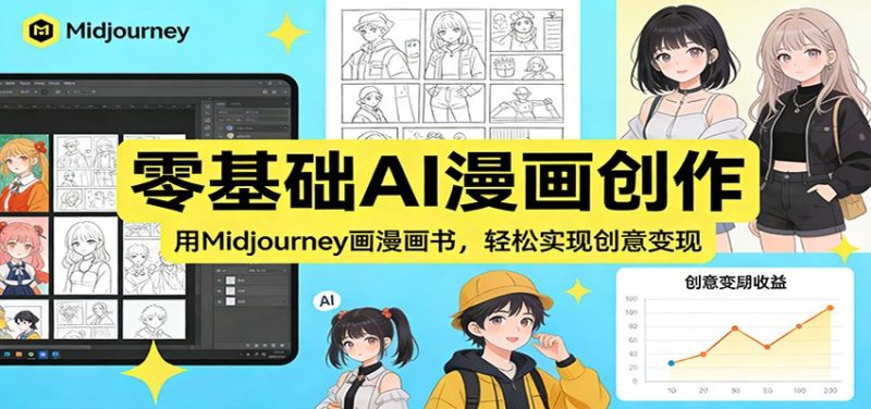 零基础AI漫画创作:用Midjourney画漫画书,轻松实现创意变现 - 严选资源大全 - 严选资源大全