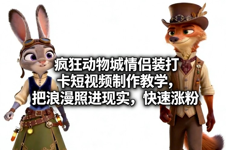 疯狂动物城情侣装打卡短视频制作教学，把浪漫照进现实，快速涨粉 - 严选资源大全