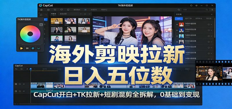 海外剪映拉新日入五位数：CapCut开白+TK拉新+短剧混剪全拆解，0基础到变现 - 严选资源大全 - 严选资源大全