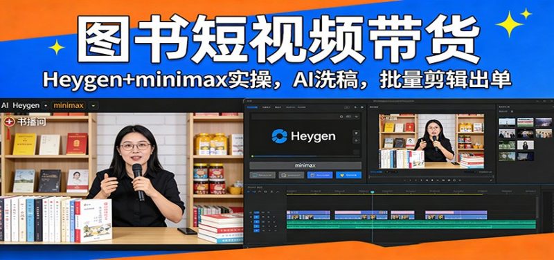图书短视频带货：Heygen+minimax实操，AI洗稿 ，批量剪辑出单 - 严选资源大全 - 严选资源大全