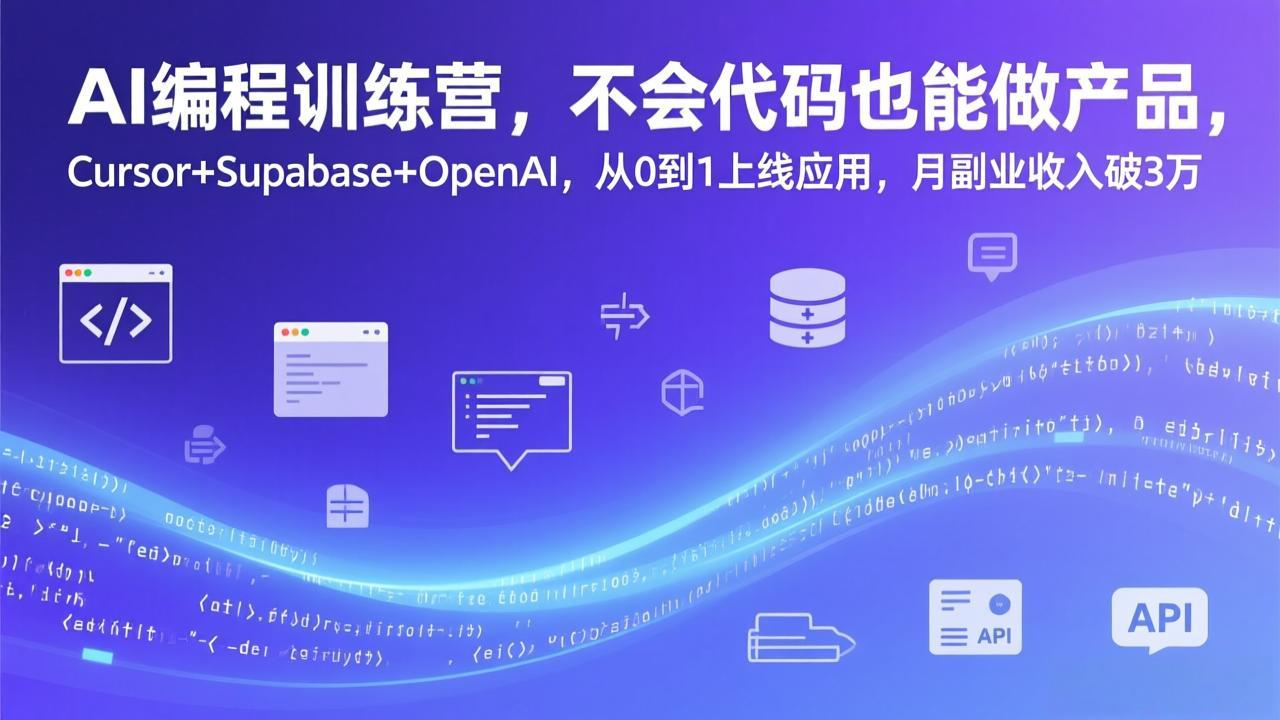 AI编程训练营,不会代码也能做产品,Cursor+Supabase+OpenAI,从0到1上线应用,月副业收入破3万 - 严选资源大全