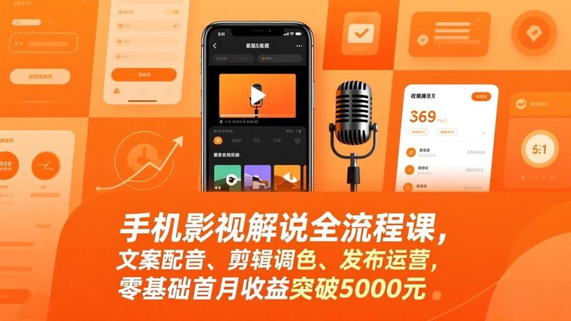手机影视解说全流程课,文案配音、剪辑调色、发布运营,零基础首月收益突破5000元 - 严选资源大全 - 严选资源大全