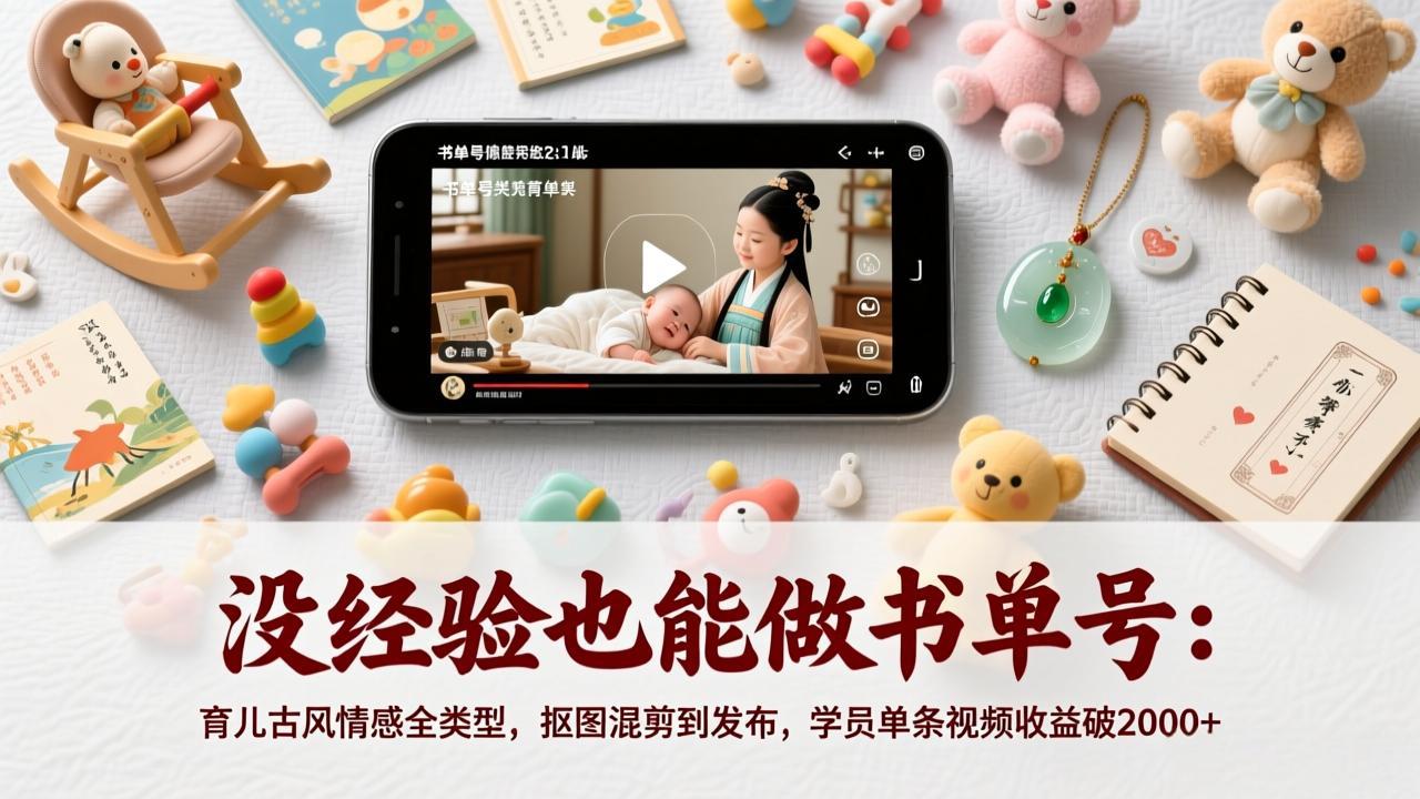没经验也能做书单号：育儿古风情感全类型，抠图混剪到发布，学员单条视频收益破2000+ - 严选资源大全