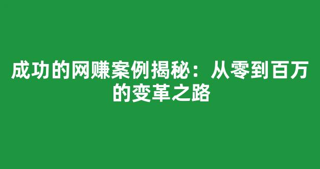 成功的网赚案例揭秘：从零到百万的变革之路 - 严选资源大全