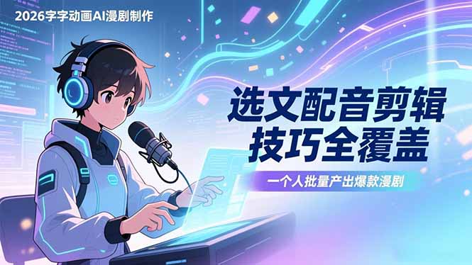 2026字字动画AI漫剧制作-1期,选文配音剪辑技巧全覆盖,一个人就能批量产出爆款漫剧 - 严选资源大全