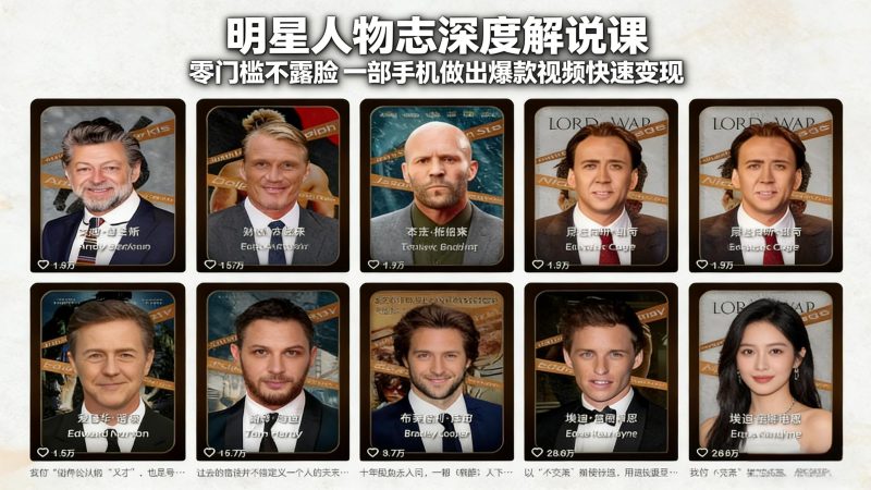 明星人物志深度解说课：零门槛不露脸，一部手机做出爆款视频快速变现 - 严选资源大全 - 严选资源大全