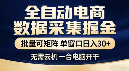 独家电商数据全自动采集项目，批量可矩阵，单窗口轻松日入3张+【揭秘】 - 严选资源大全