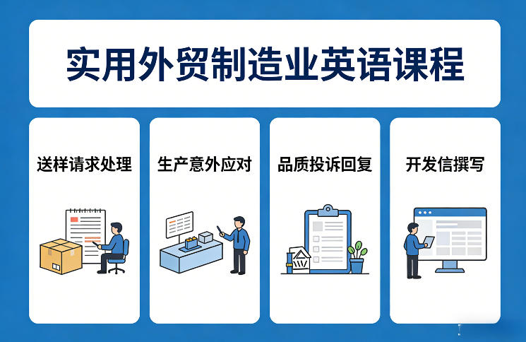 实用外贸制造业英语课程，教你专业处理送样请求、应对生产意外、回复品质投诉、撰写开发信等 - 严选资源大全