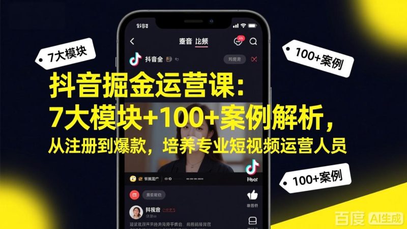 抖音掘金运营课：7大模块+100+案例解析，从注册到爆款，培养专业短视频运营人员 - 严选资源大全 - 严选资源大全