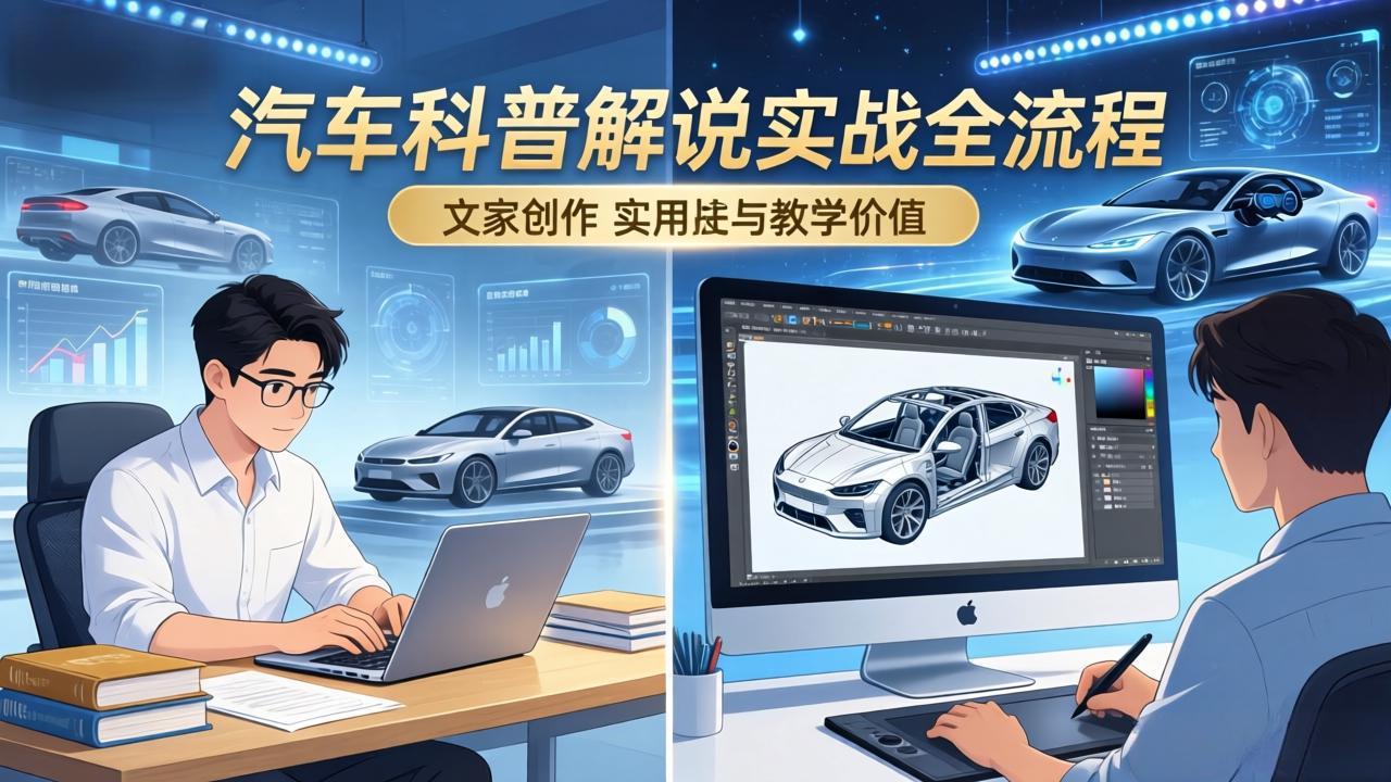 抖音汽车科普解说实战：文案+动画+画面处理+去水印全流程，打造专业汽车科普视频 - 严选资源大全