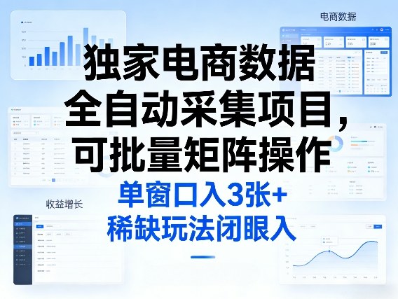 独家电商数据全自动采集项目，可批量矩阵操作，单窗口日入3张+，稀缺玩法闭眼入【揭秘】 - 严选资源大全