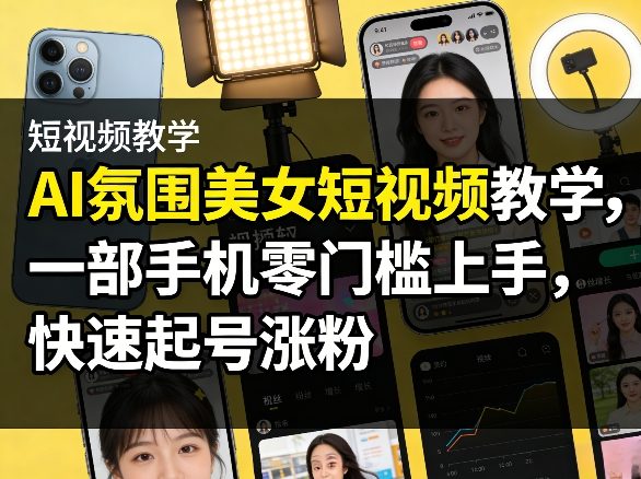 AI氛围美女短视频教学，一部手机零门槛上手，快速起号涨粉 - 严选资源大全