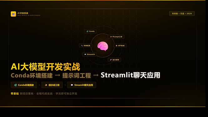AI大模型开发实战:Conda环境搭建→提示词工程→Streamlit聊天应用,零基础到项目落地 - 严选资源大全