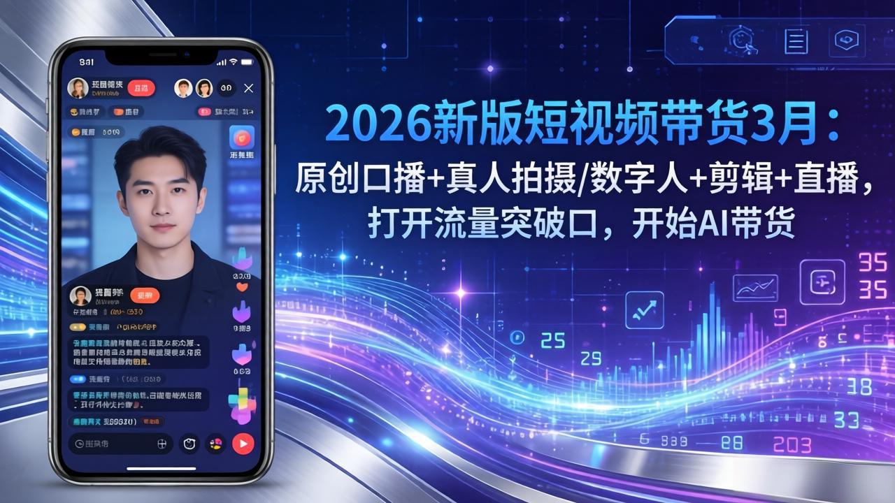 2026新版短视频带货3月:原创口播+真人拍摄/数字人+剪辑+直播,打开流量突破口,开始AI带货 - 严选资源大全
