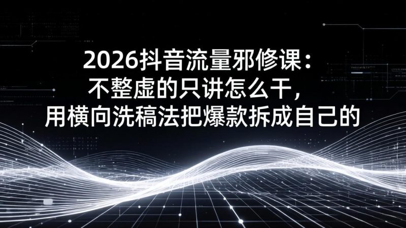 2026抖音流量邪修课：不整虚的只讲怎么干，用横向洗稿法把爆款拆成自己的 - 严选资源大全 - 严选资源大全