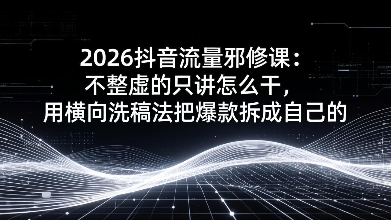 2026抖音流量邪修课：不整虚的只讲怎么干，用横向洗稿法把爆款拆成自己的 - 严选资源大全