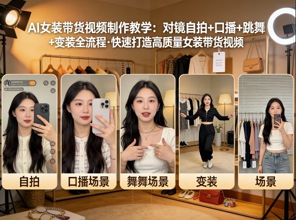 AI女装带货视频制作教学，对镜自拍、口播、跳舞、变装全流程，快速打造高质量女装带货视频 - 严选资源大全