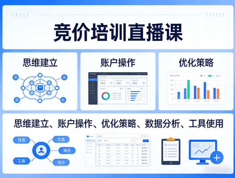 竞价培训直播课，覆盖思维建立、账户操作、优化策略、数据分析、工具使用等，全方位提升效果 - 严选资源大全 - 严选资源大全