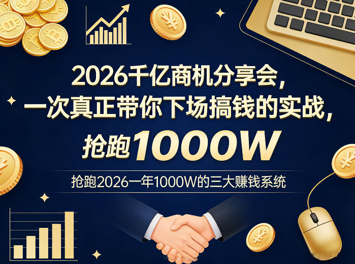 2026千亿商机分享会，一次真正带你下场搞钱的实战，抢跑2026一年1000W的三大賺钱系统 - 严选资源大全