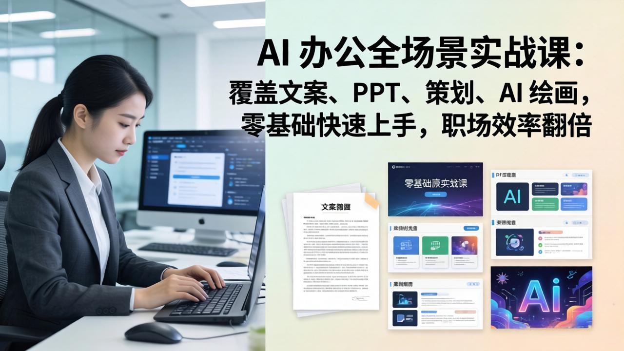 AI 办公全场景实战课:覆盖文案、PPT、策划、AI 绘画,零基础快速上手,职场效率翻倍 - 严选资源大全