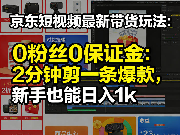 京东短视频最新带货玩法，0粉丝0保证金，2分钟剪一条爆款，新手也能日入1k+【揭秘】 - 严选资源大全
