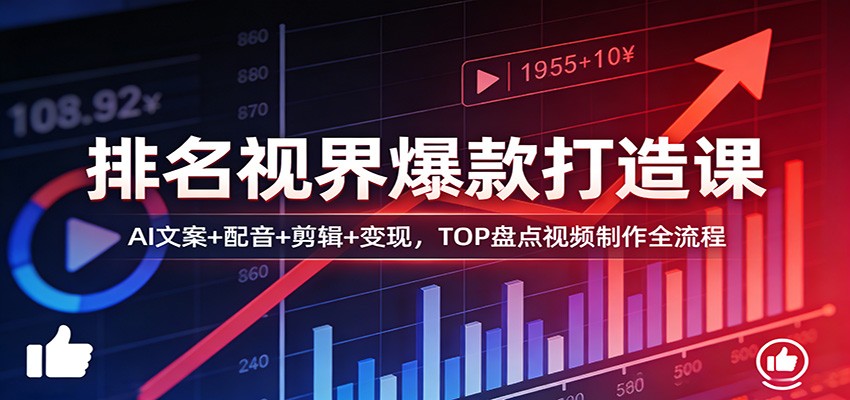 排名视界爆款打造课：AI文案+配音+剪辑+变现，TOP盘点视频制作全流程 - 严选资源大全