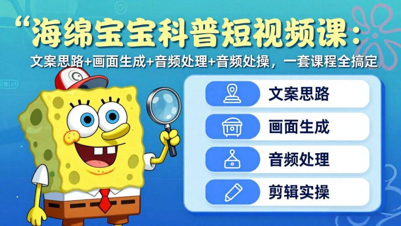 海绵宝宝科普短视频课：文案思路+画面生成+音频处理+剪辑实操，一套课程全搞定 - 严选资源大全 - 严选资源大全