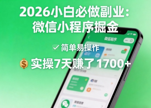 2026小白必做副业：微信小程序掘金，简单易操作，实操7天賺了1700+【揭秘】 - 严选资源大全