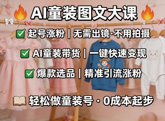 AI童装图文剪辑，某社群童装图文大课，起号涨粉、AI童装带货、爆款选品，无需出镜和拍摄 - 严选资源大全 - 严选资源大全