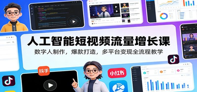 人工智能短视频流量增长课：数字人制作，爆款打造，多平台变现全流程教学 - 严选资源大全 - 严选资源大全