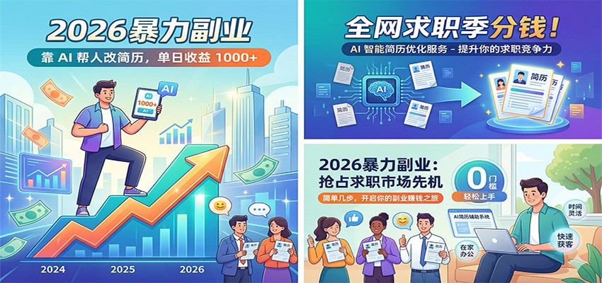 2026暴力副业:靠AI帮人改简历,单日收益1000+,全网求职季分钱 - 严选资源大全