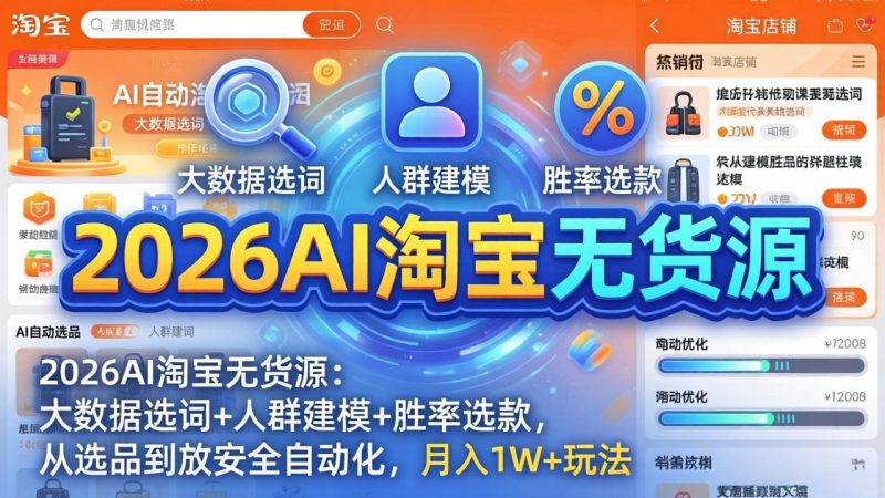 2026AI淘宝无货源：大数据选词+人群建模+胜率选款，从选品到放大全自动化，月入1W+玩法 - 严选资源大全 - 严选资源大全