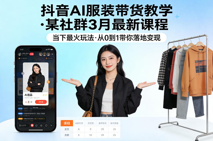 抖音AI服装带货教学，某社群3月最新课程，当下最火玩法，从0到1带你落地变现 - 严选资源大全