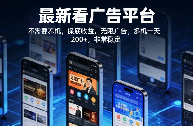 最新看广告平台，不需要养机，保底收益，无限广告，多机一天200+，非常稳定【揭秘】 - 严选资源大全