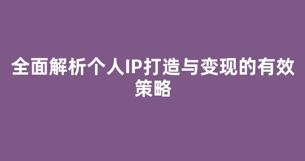 全面解析个人IP打造与变现的有效策略 - 严选资源大全