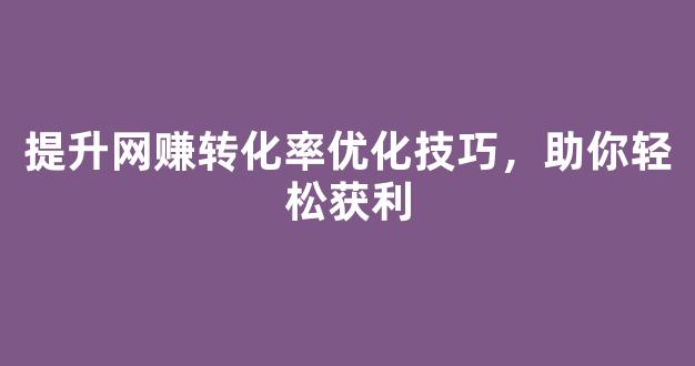 提升网赚转化率优化技巧，助你轻松获利 - 严选资源大全