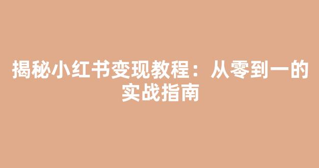 揭秘小红书变现教程：从零到一的实战指南 - 严选资源大全
