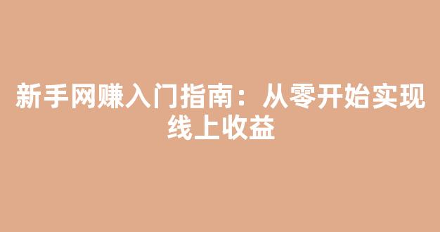 新手网赚入门指南：从零开始实现线上收益 - 严选资源大全