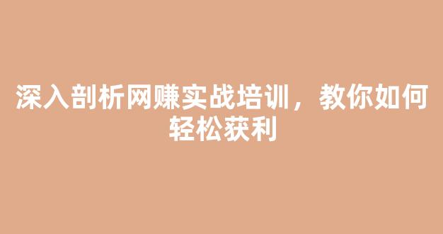 深入剖析网赚实战培训，教你如何轻松获利 - 严选资源大全