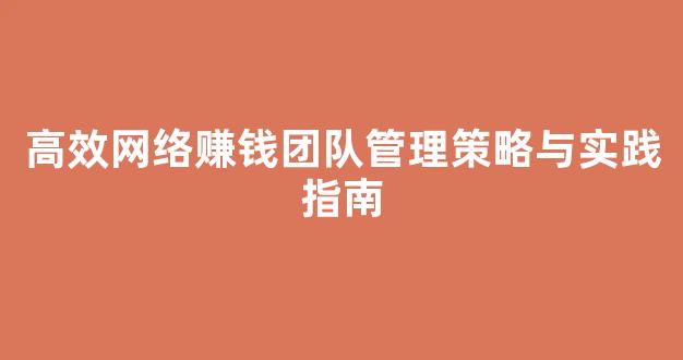 高效网络赚钱团队管理策略与实践指南 - 严选资源大全