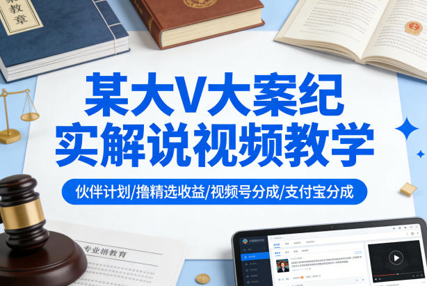 某大V大案纪实解说视频教学,可做伙伴计划、撸精选收益,视频号和支付宝分成计划均可 - 严选资源大全